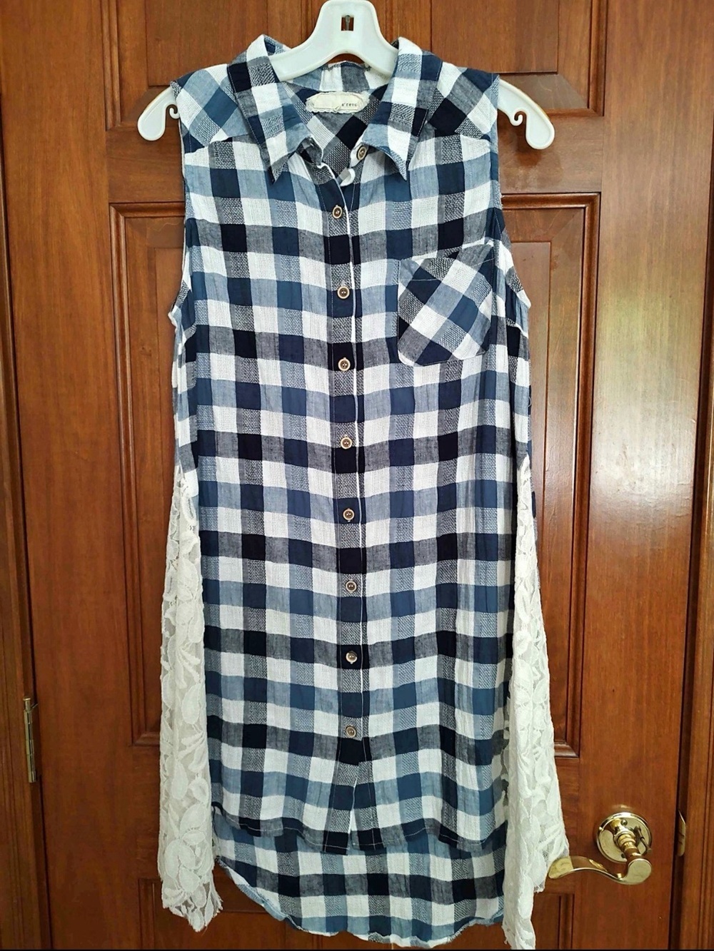 A'Reve Navy and White Plaid Sleeveless Tunic